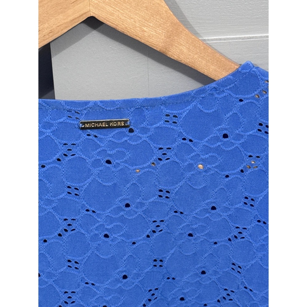 Michael‎ Kors Blue Eyelet Ruffle Sleeve V-Neck Blouse Top Small - Picture 6 of 6
